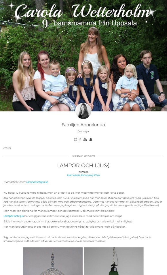 Carola Wetterholm - Samarbete med Lamporochljus.se