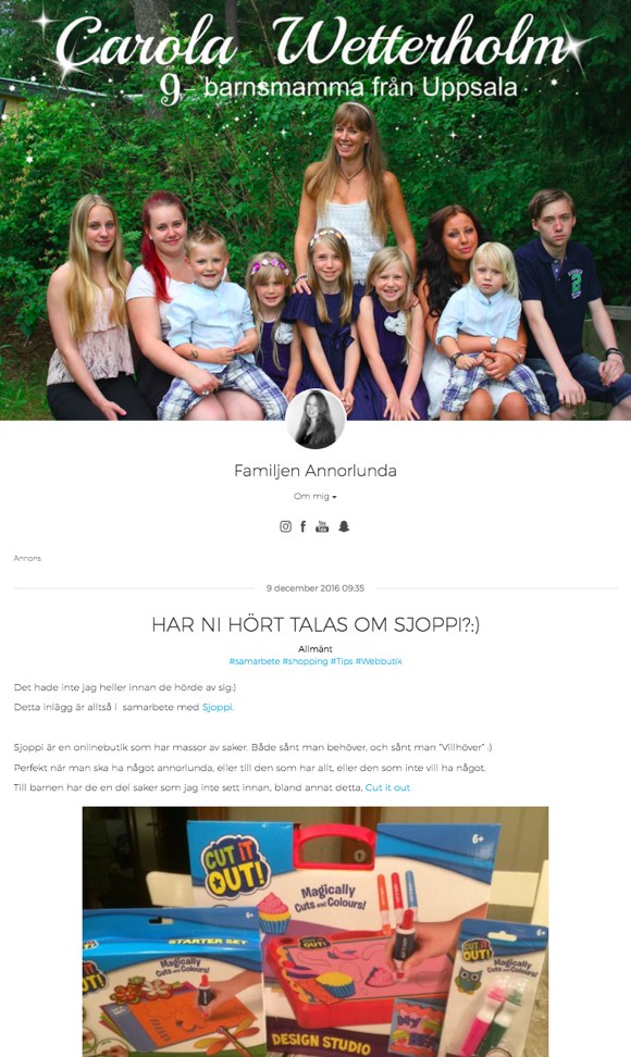 Carola Wetterholm - Samarbete med Sjoppi