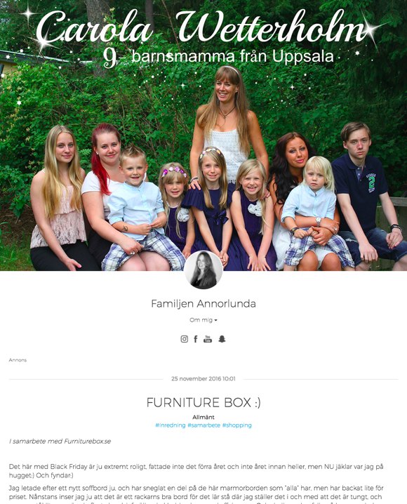 Carola Wetterholm - Samarbete med Furniturebox